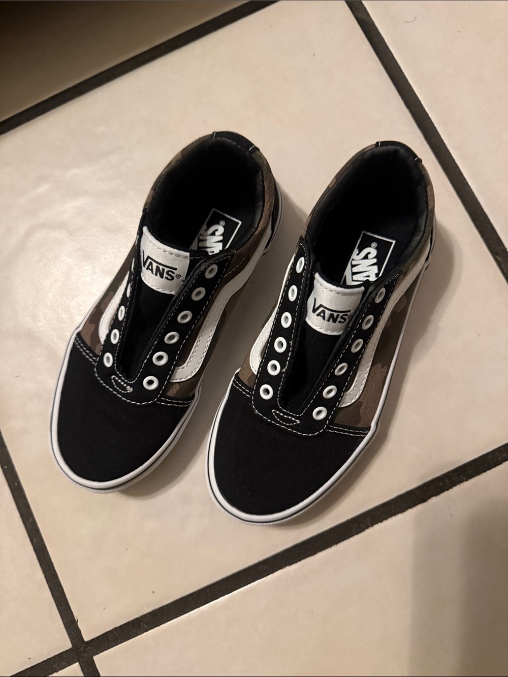 Vans Kids Black, Brown & White Classic Slip-On Style Sneakers